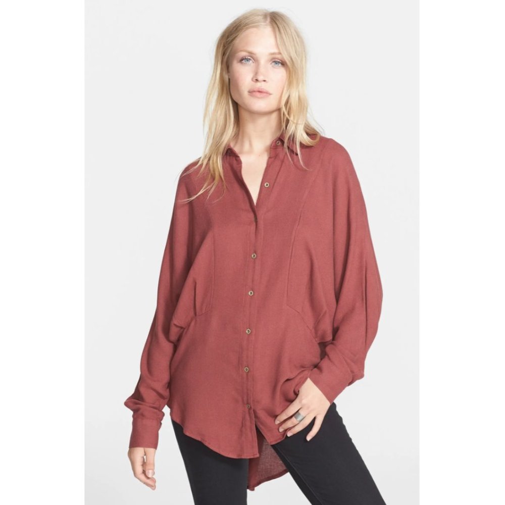 'True Affection' Herringbone Button Front Shirt - image 1